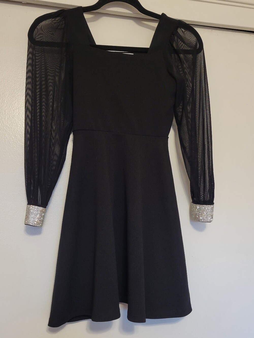 Speechless Kids Black Rhinestone Cuff Mesh Sleeve Skater Dress Size 8